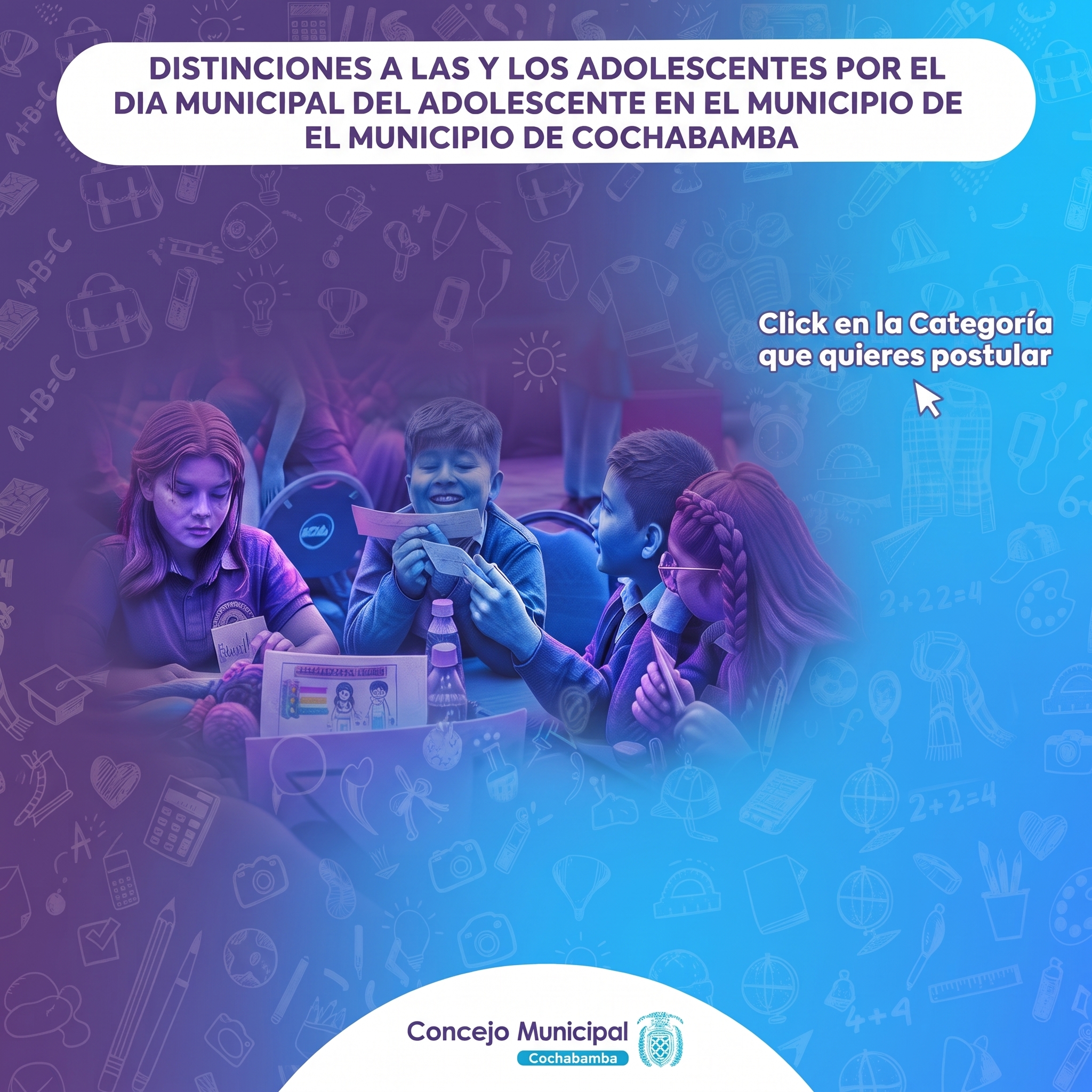 Convocatoria de distinciones para adolescentes de Cochabamba.